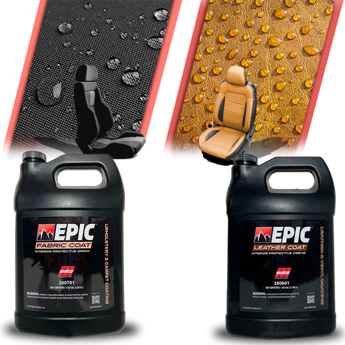 EPIC Fabric Coat protege la tela contra derrames y rayos UV y EPIC Leather Coat protege el cuero o vinil contra manchas y la decoloración. ¡Aprovecha el 10% de descuento!